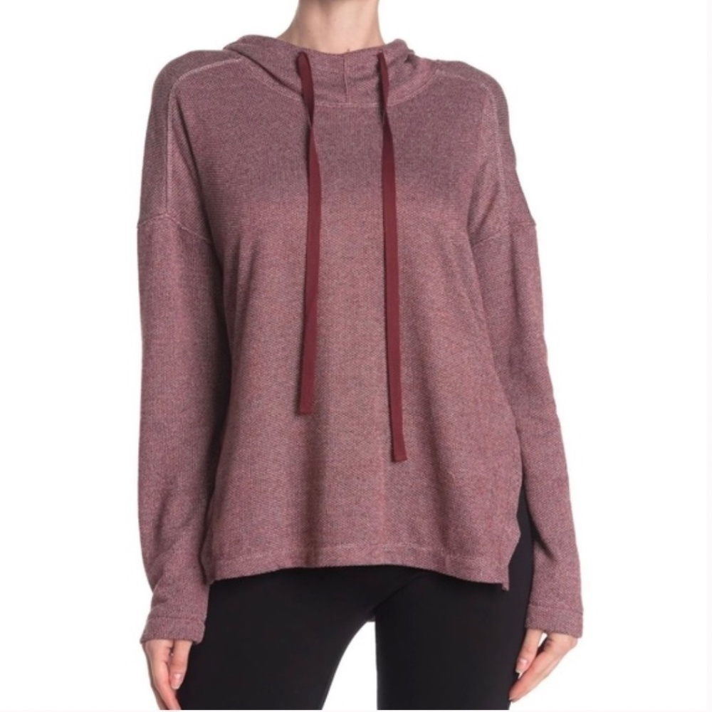 Max Studio Striped Hooded High/Low Tunic Burgundy